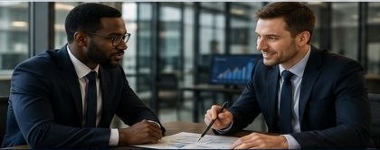 Two CrestPoint Capital advisers reviewing a client portfolio